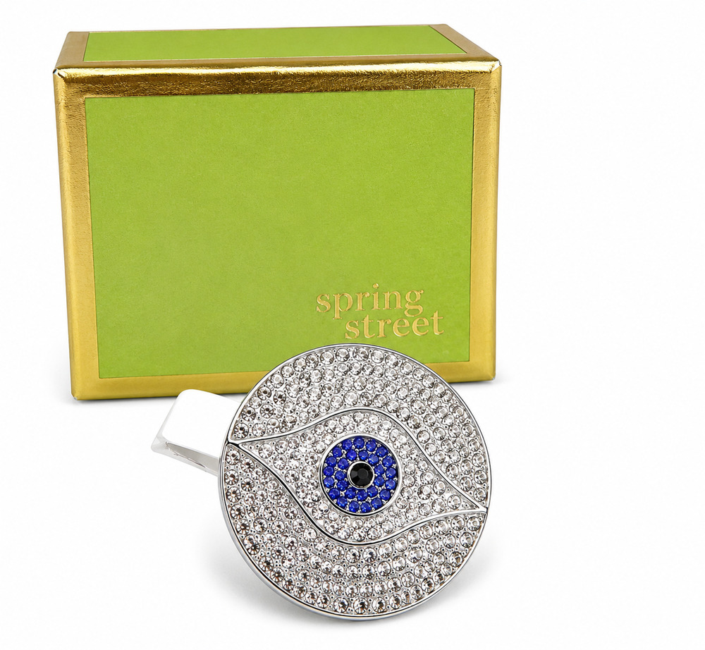 SPRING STREET SWAROVSKI CRYSTALS EVIL EYE RING ADJUSTABLE SIZE 6-8 NEW IN BOX